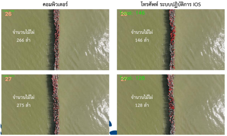 Example of inconsistent bamboo-pole counting results obtained from the same UAV images when processed on a computer and an iOS device during DMCR deployment testing.