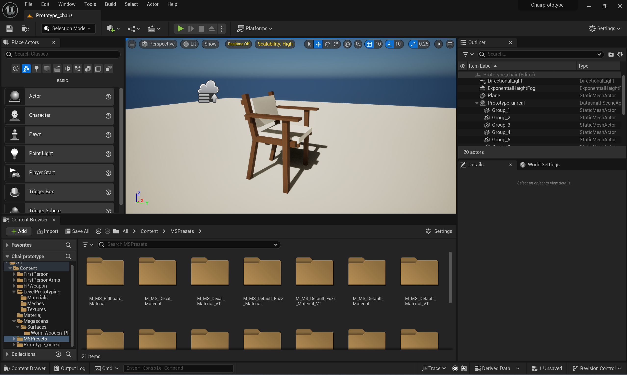 Fig. 5. Final textured and materialized chair design within Unreal Engine.