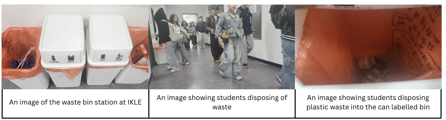 Images of students at the building’s disposal station