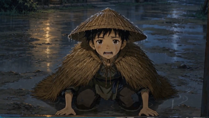 Shot of Dong Yong Kneeling Down