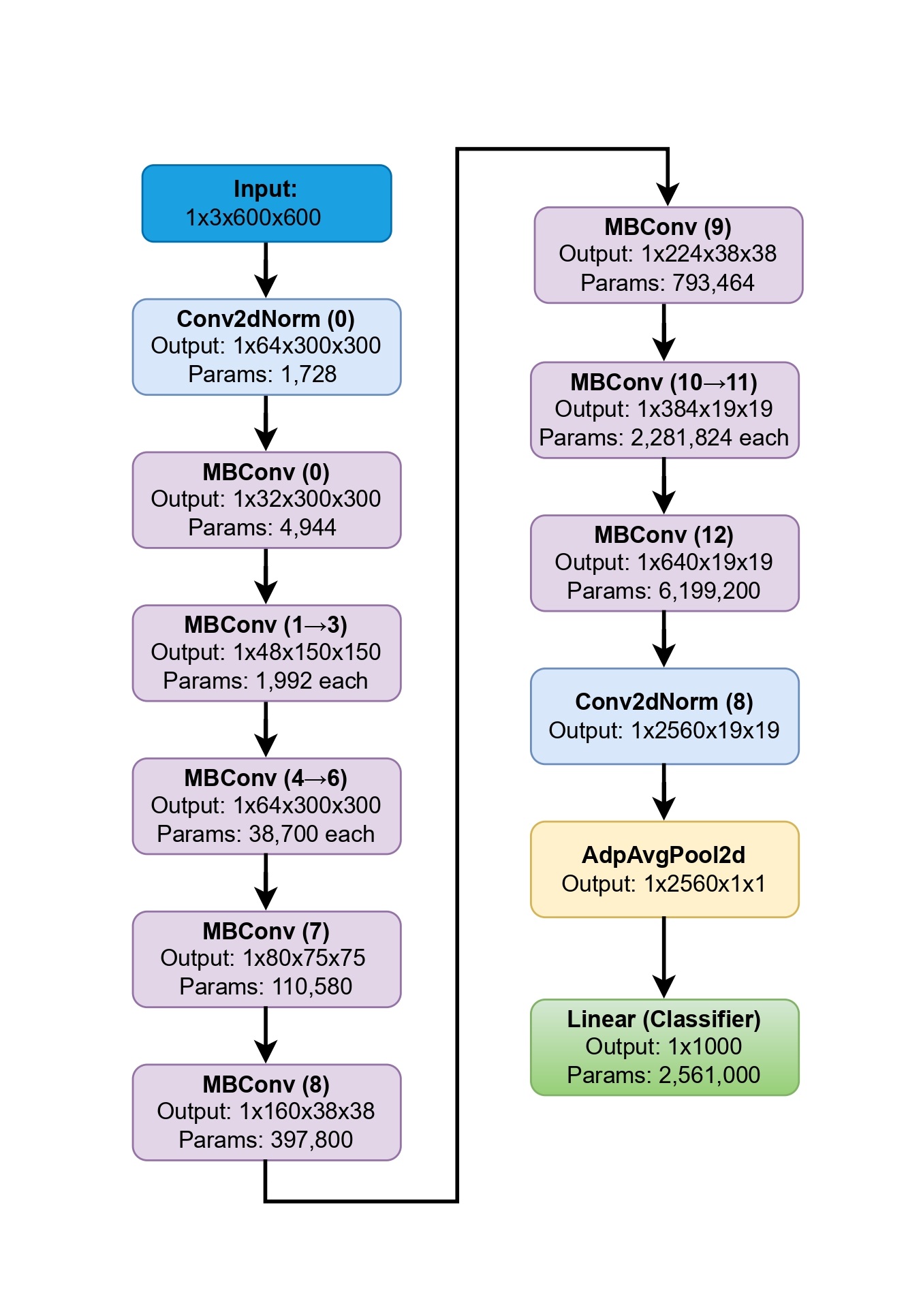 EfficientNet Model Layer Dimensions